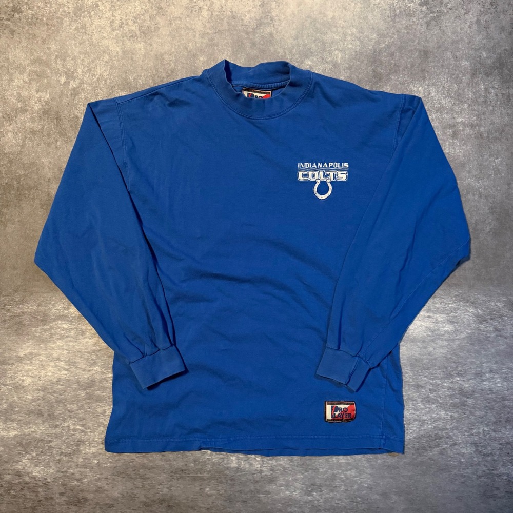 Vtg 90s Pro Player Indianapolis Colts Mock Neck Shirt Mens L Blue Turtleneck